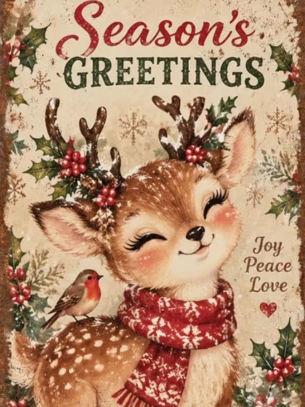 Season's Greetings Holiday Deer Wall Art - Red Scarf 8x10 Print